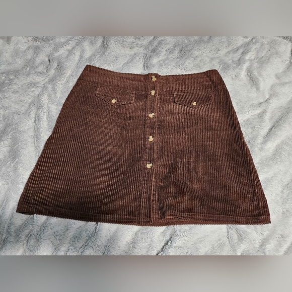 Vintage Corduroy Mini Brown Button Front Skirt Large - Picture 9 of 11